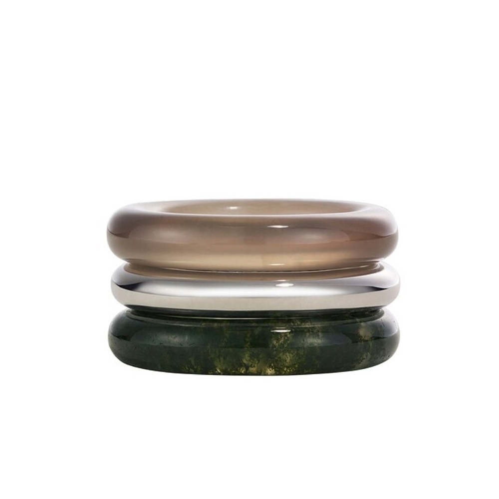 By Pariah Sterling Silver and Agate Stone Trilogy Ring Stack